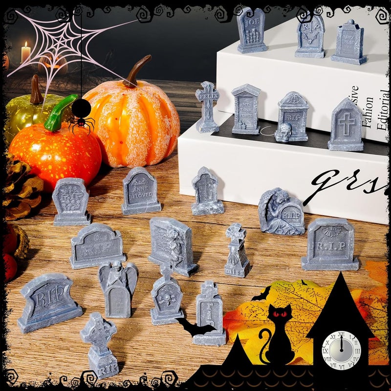 Bbiamsleep 20 Pcs Halloween Miniature Tombstones Figurine Mini Resin Tombstones Mini Graveyard Gravestone Halloween Figurines for Miniature Graveyard Scene DIY Crafts Outdoor Decorations - Image 5